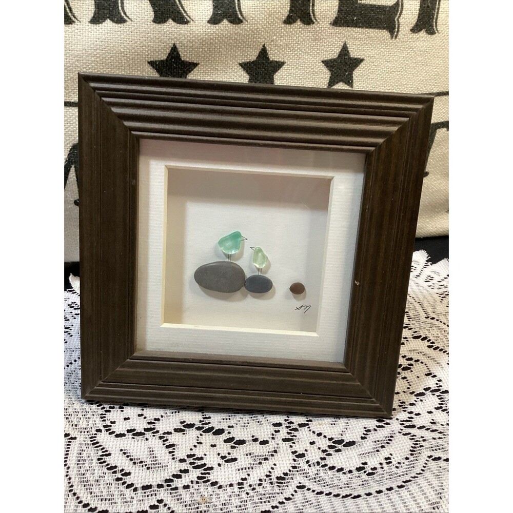 Sea Glass Once Upon A Pebble Wood Framed Picture 6” x 6” Sharon Nowlan Demdaco